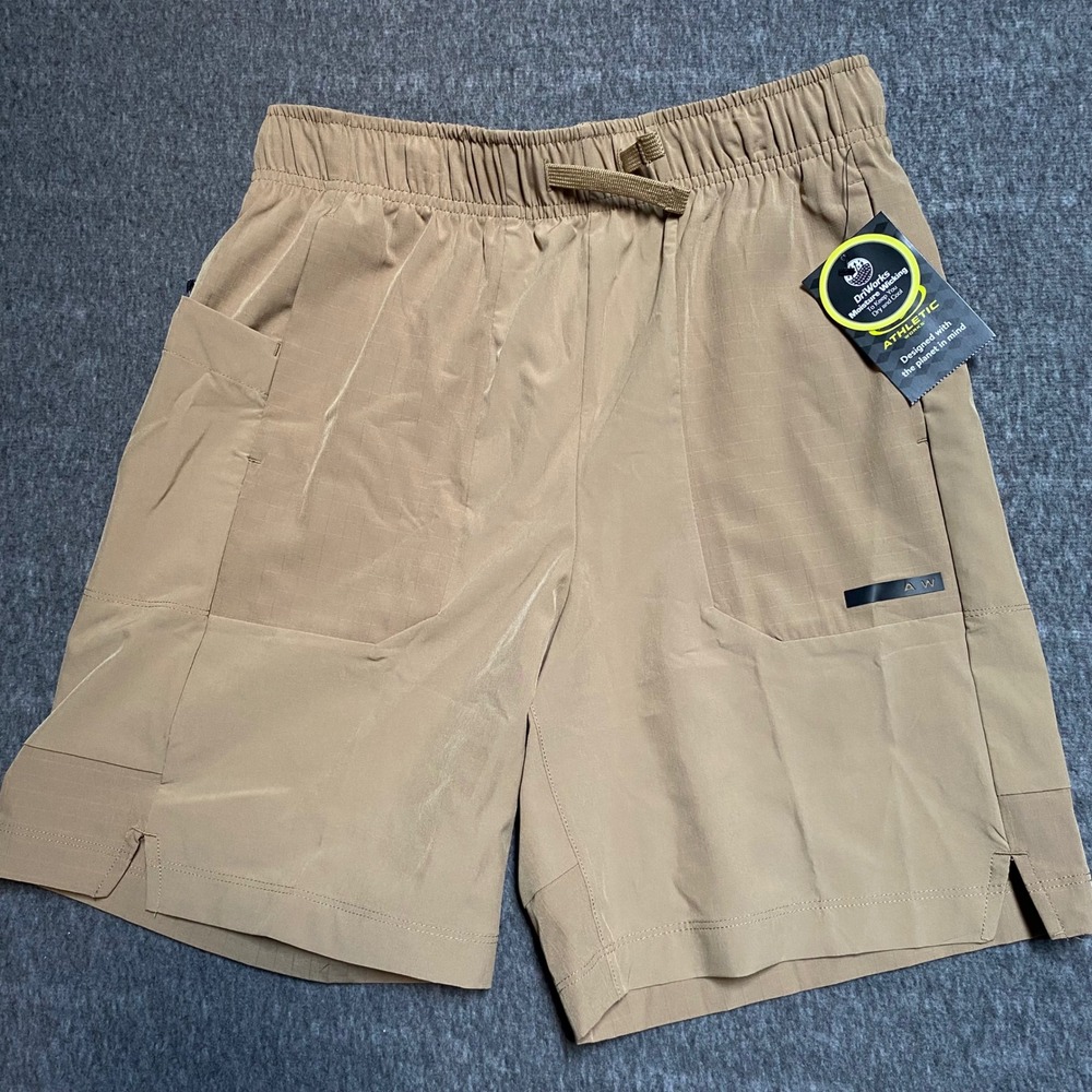 Athletic Works Boys XL 14-16 Ripstop Shorts Dune Tan Khaki DriWorks Wicking NWT